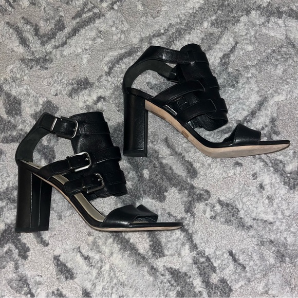 Via Spiga Black Leather Gladiator Open Toe Block Heels - Picture 2 of 11